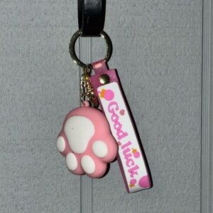 Pink Paw Keychain with Good Luck Strap